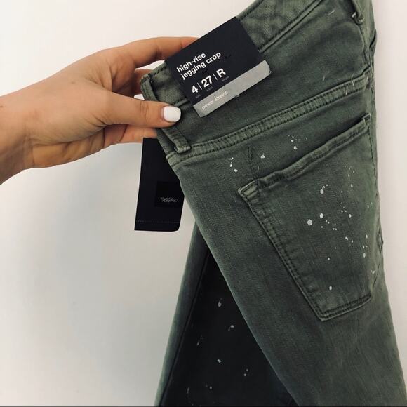 NEW MOSSIMO Olive Green Raw Hem Distressed High Rise Skinny Jean Jegging 27 4 - Picture 7 of 8